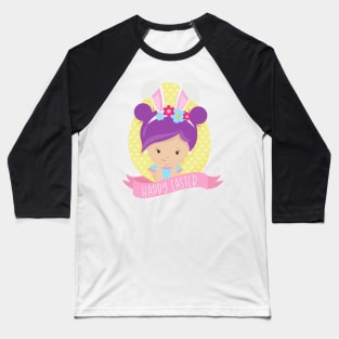 Easter Girl, Easter Egg, Purple Hair, Bunny Ears Baseball T-Shirt